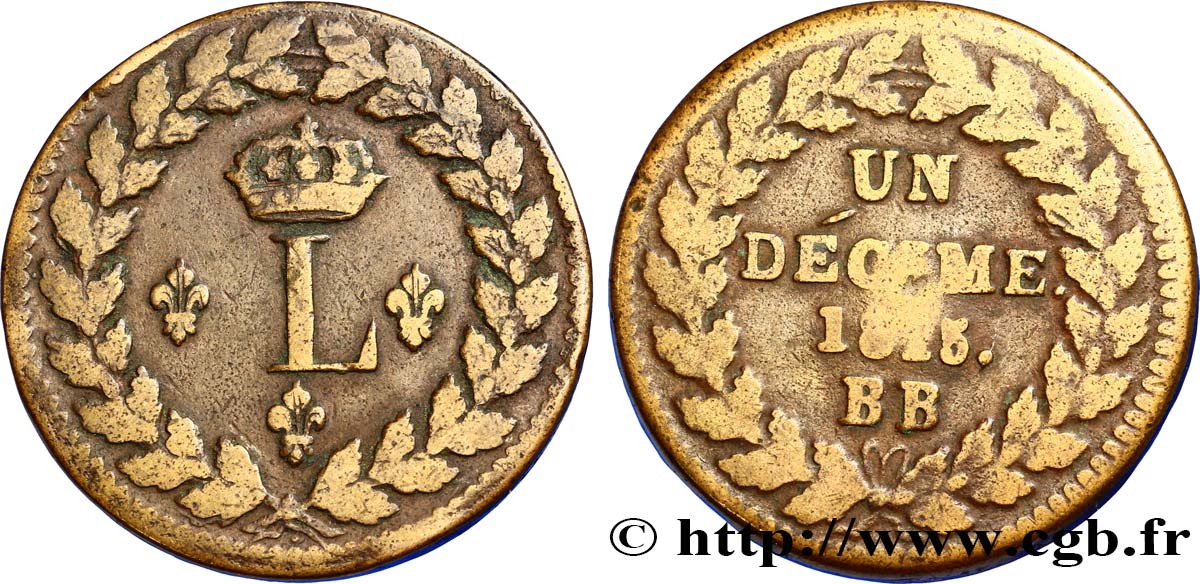 Un décime à l’L couronnée 1815  Strasbourg F.132A/3 TB35 