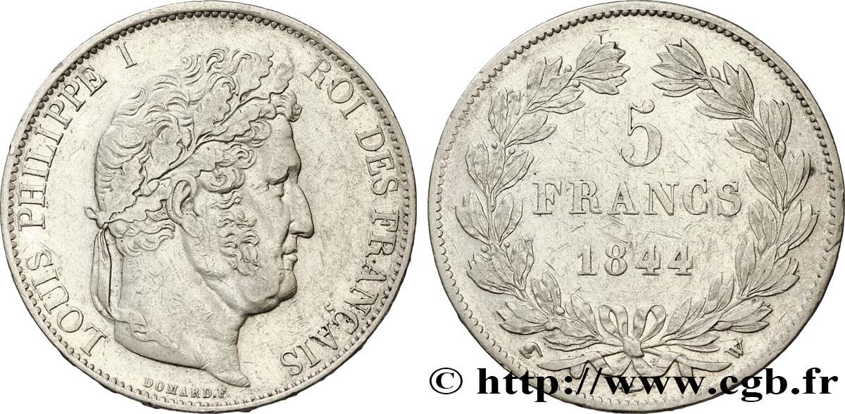 5 francs IIIe type Domard 1844 Lille F.325/5 AU52 
