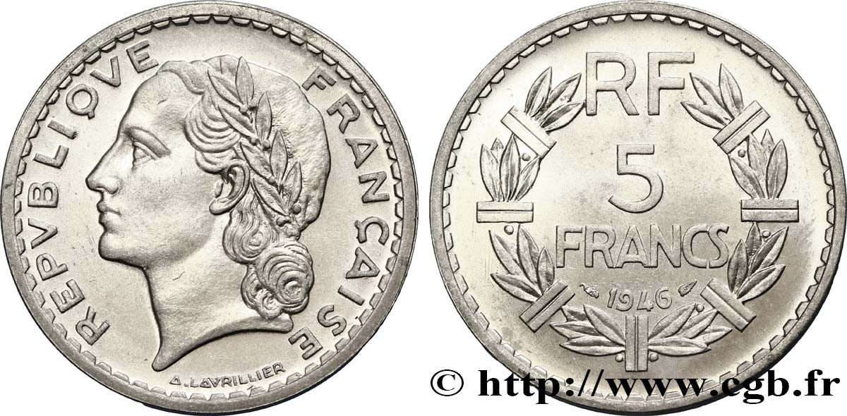 5 francs Lavrillier, aluminium 1946  F.339/6 MS63 