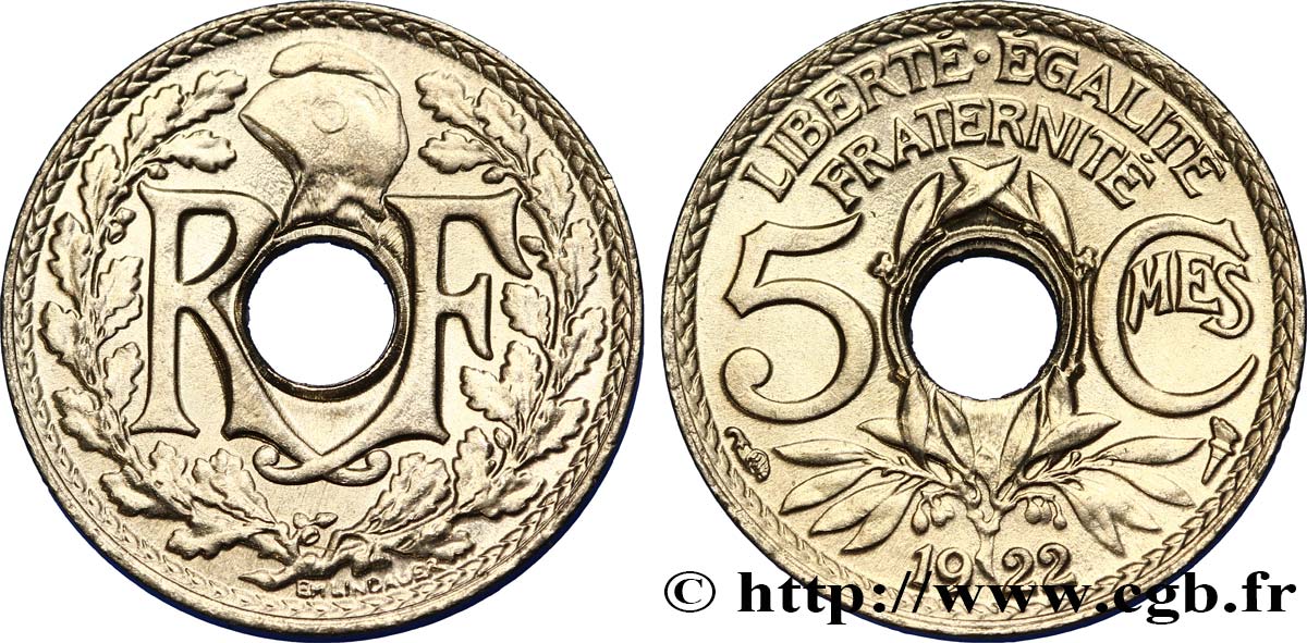 5 centimes Lindauer, petit module 1922 Paris F.122/4 MS64 