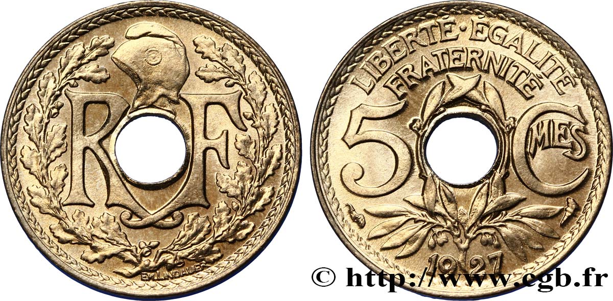 5 centimes Lindauer, petit module 1927  F.122/12 fST64 