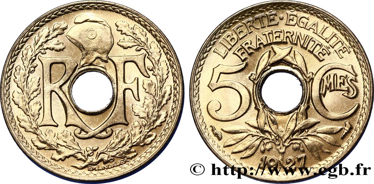 5 centimes Lindauer, petit module 1927  F.122/12 SPL64 