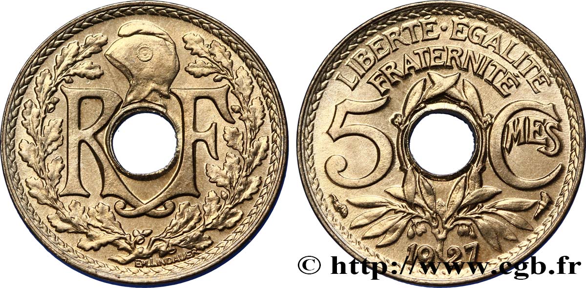5 centimes Lindauer, petit module 1927  F.122/12 MS64 
