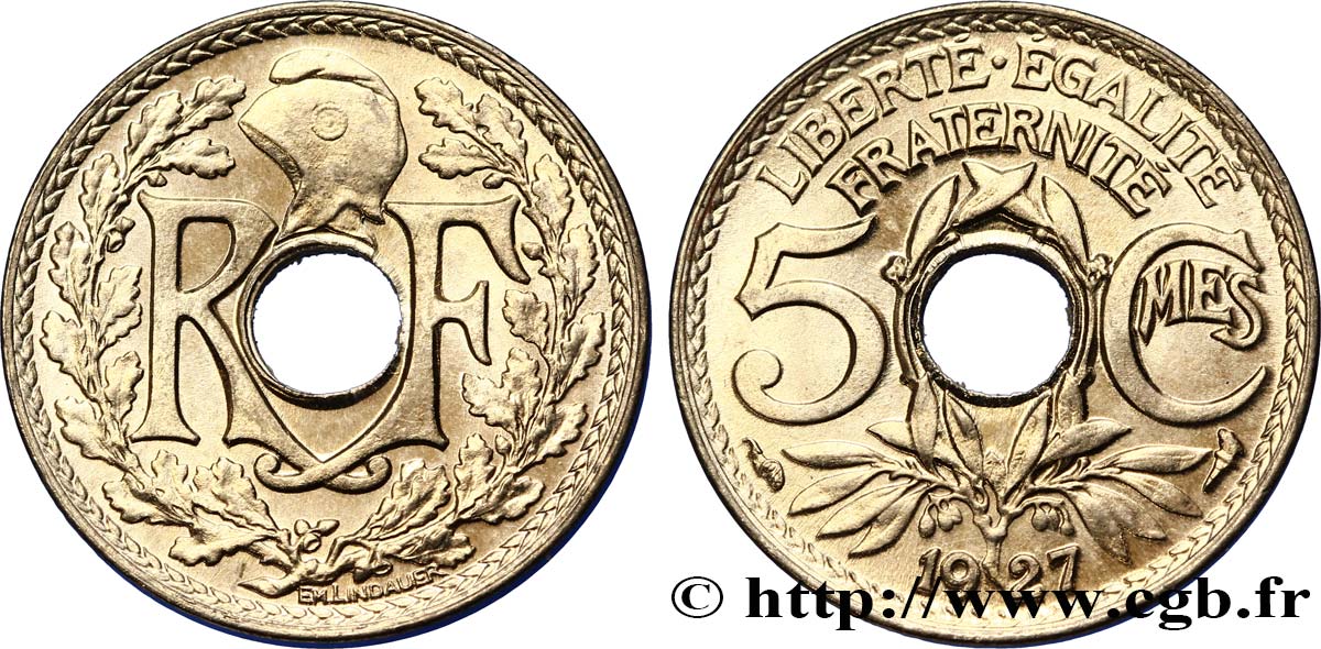 5 centimes Lindauer, petit module 1927  F.122/12 MS65 