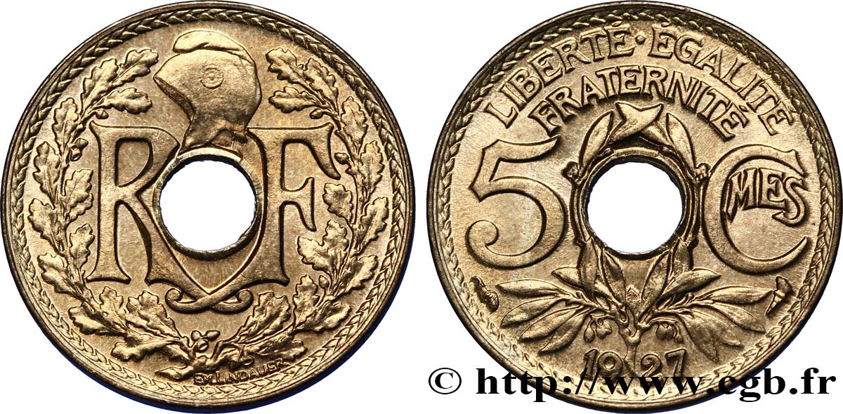 5 centimes Lindauer, petit module 1927  F.122/12 ST65 