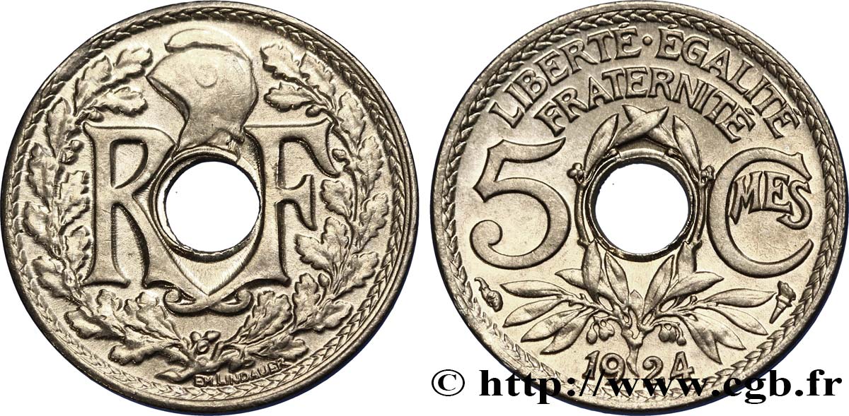 5 centimes Lindauer, petit module 1924  F.122/8 fST64 