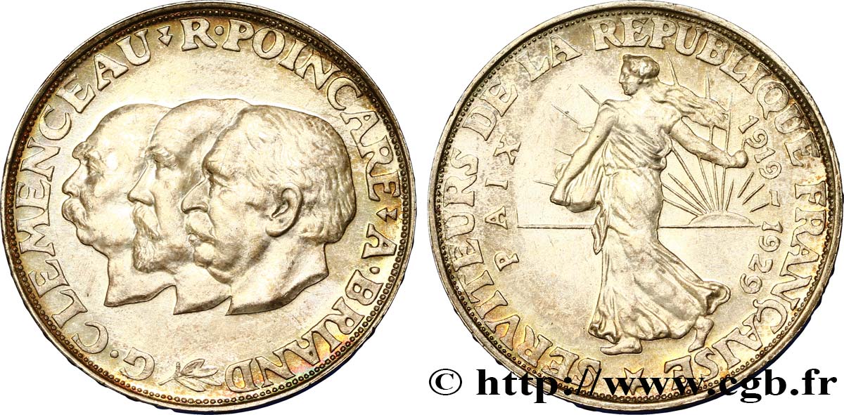 Module de 20 francs argent, 10e anniversaire de la Paix 1929 Paris G.851  MS62 