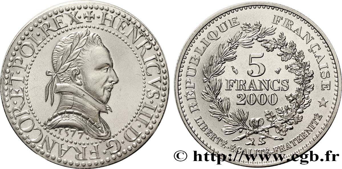 5 francs Franc d’argent de Henri III 2000 Paris F9.351/1 ST68 