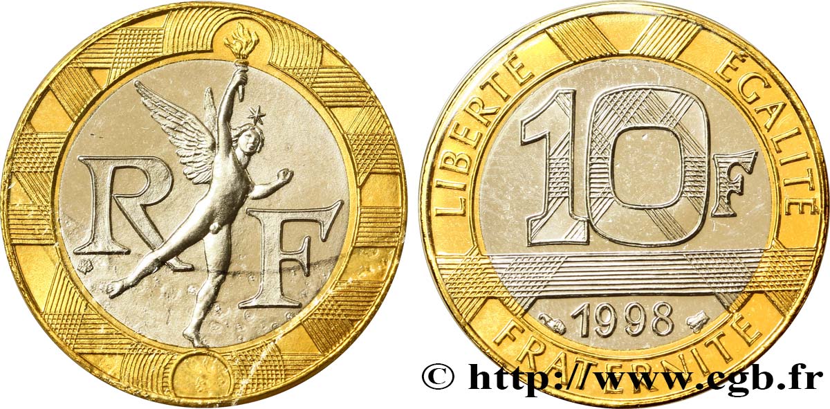 10 francs Génie de la Bastille, BU (Brillant Universel) 1998 Pessac F.375/15 var. ST67 