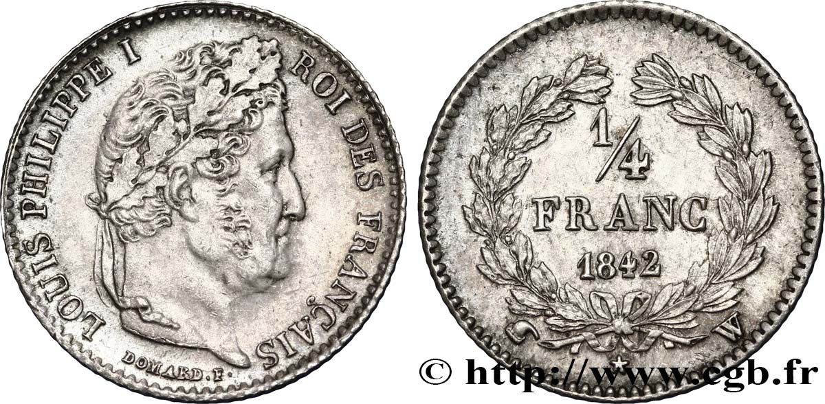 1/4 franc Louis-Philippe 1842 Lille F.166/92 MS62 