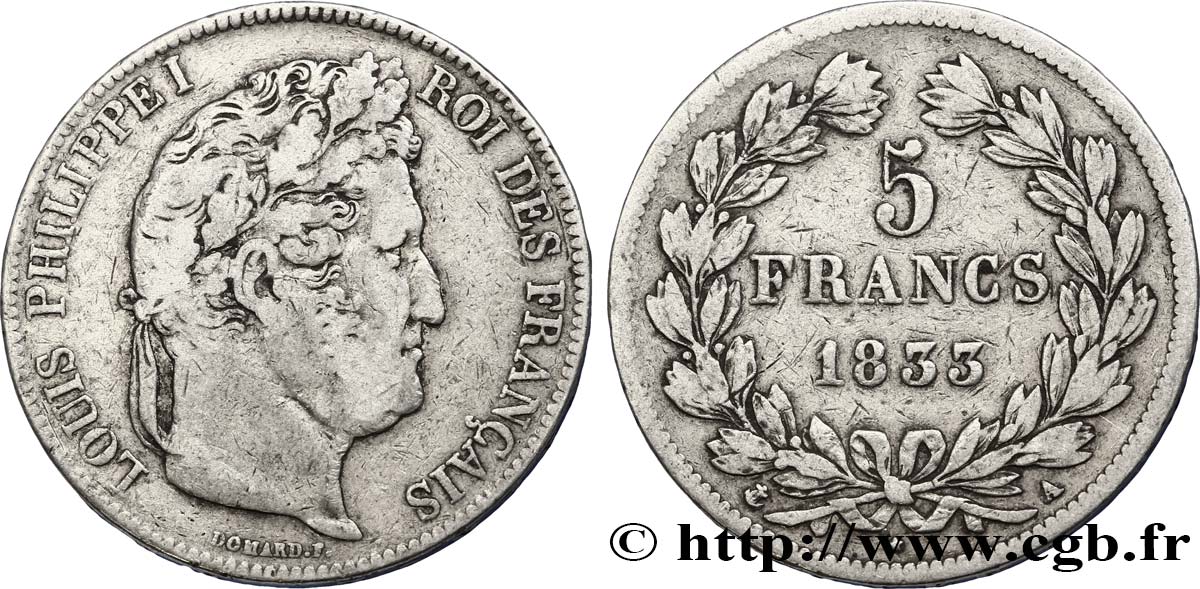 5 francs IIe type Domard 1833 Paris F.324/14 S20 