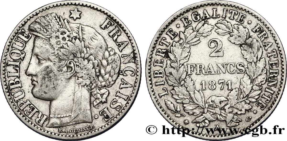 2 francs Cérès, avec légende 1871 Paris F.265/4 TTB45 