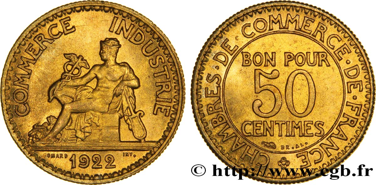50 centimes Chambres de Commerce 1922 Paris F.191/4 SPL64 