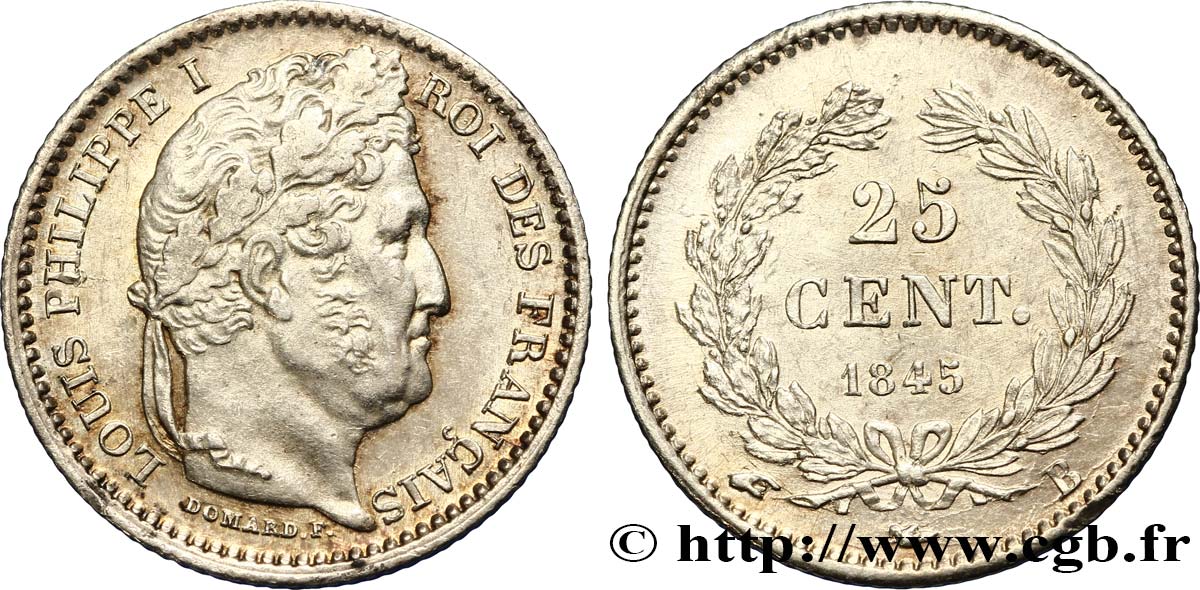 25 centimes Louis-Philippe 1845 Rouen F.167/1 TTB50 