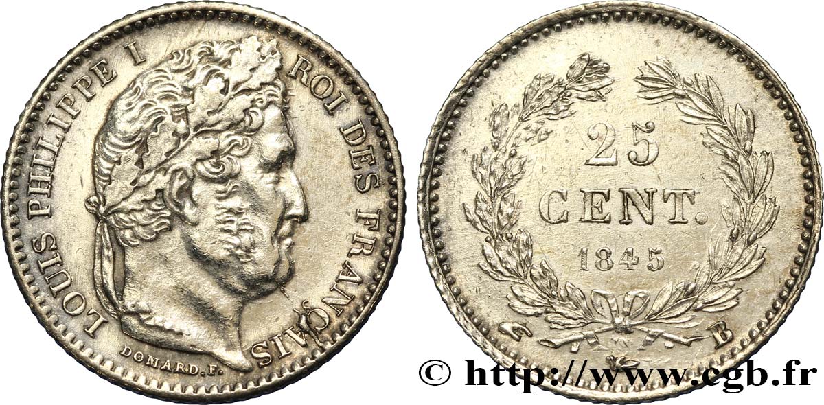 25 centimes Louis-Philippe 1845 Rouen F.167/1 AU50 