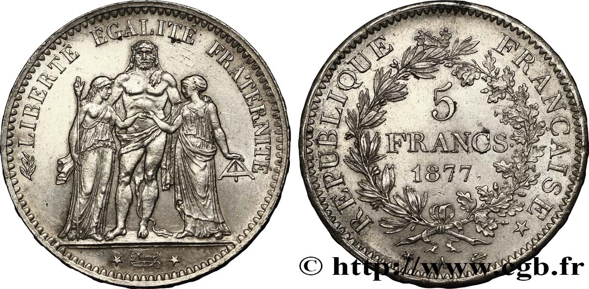 5 francs Hercule 1877 Paris F.334/19 SUP62 