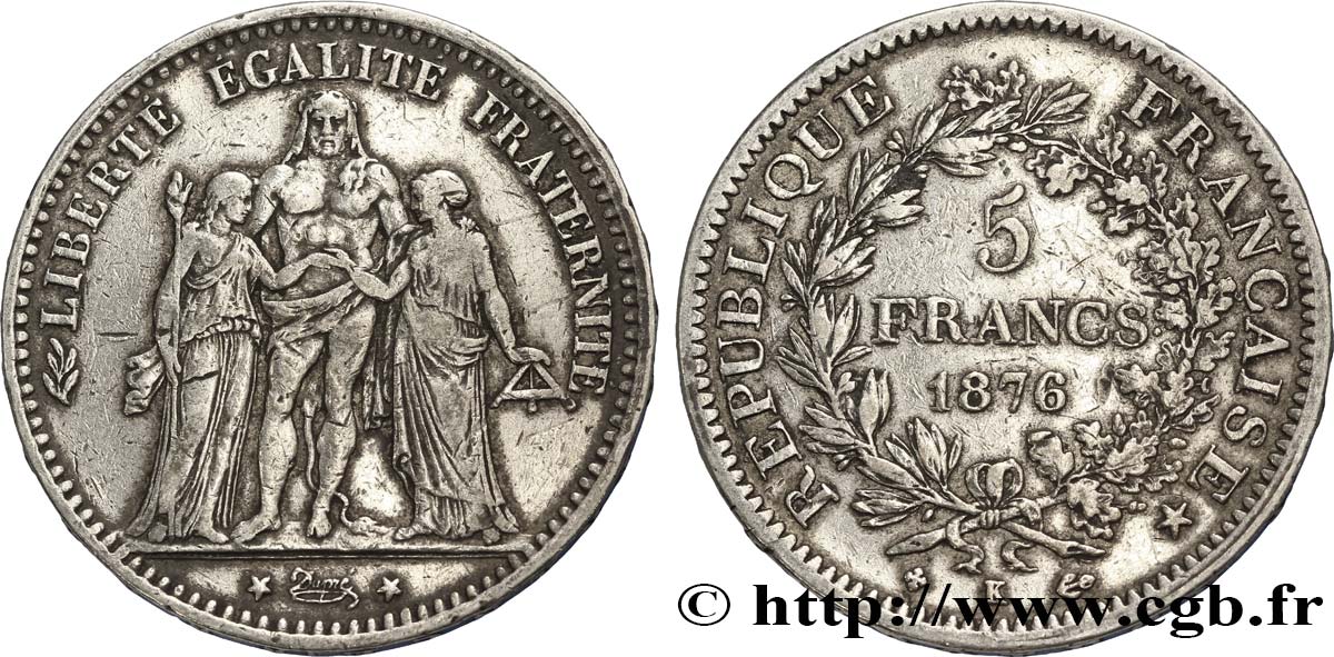 5 francs Hercule 1876 Bordeaux F.334/18 SS40 