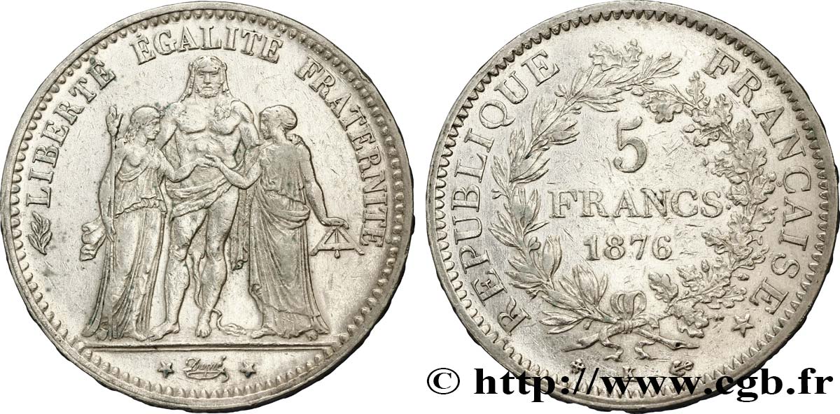 5 francs Hercule 1876 Bordeaux F.334/18 XF40 