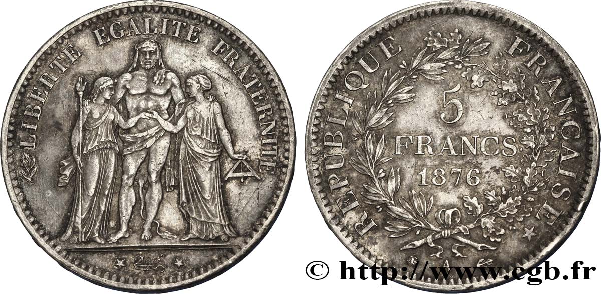 5 francs Hercule 1876 Paris F.334/17 TTB53 