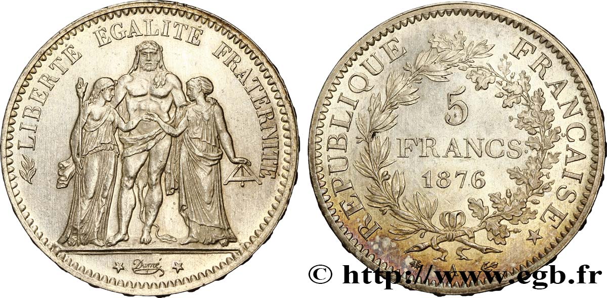 5 francs Hercule 1876 Paris F.334/17 SS53 
