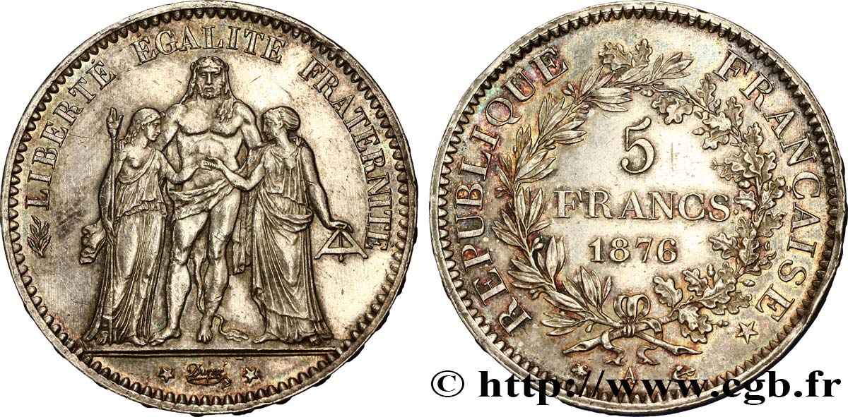 5 francs Hercule 1876 Paris F.334/17 SS53 