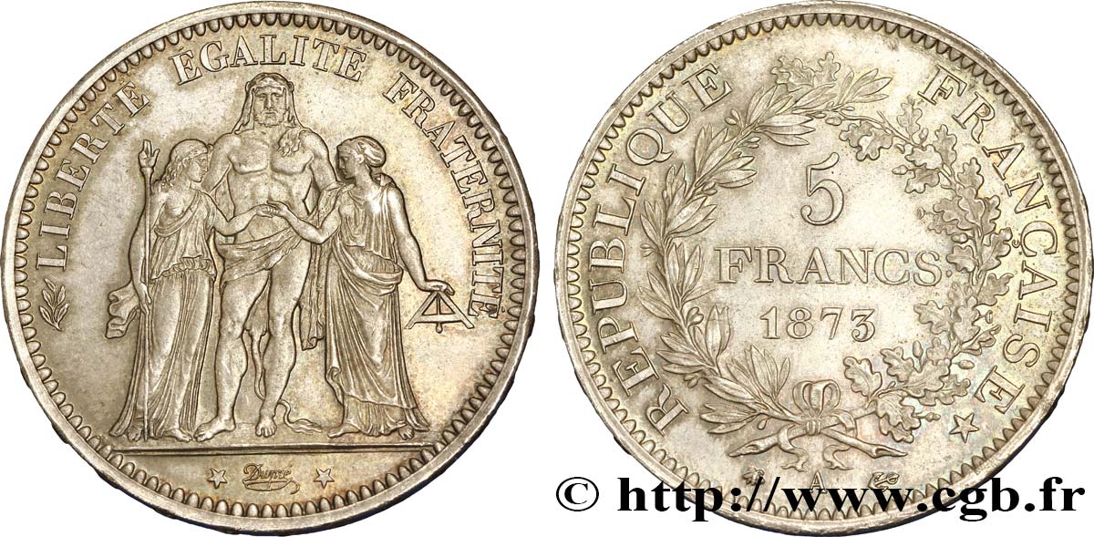 5 francs Hercule 1873 Paris F.334/9 SPL63 
