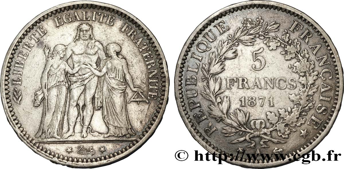 5 francs Hercule 1871 Paris F.334/2 TTB45 