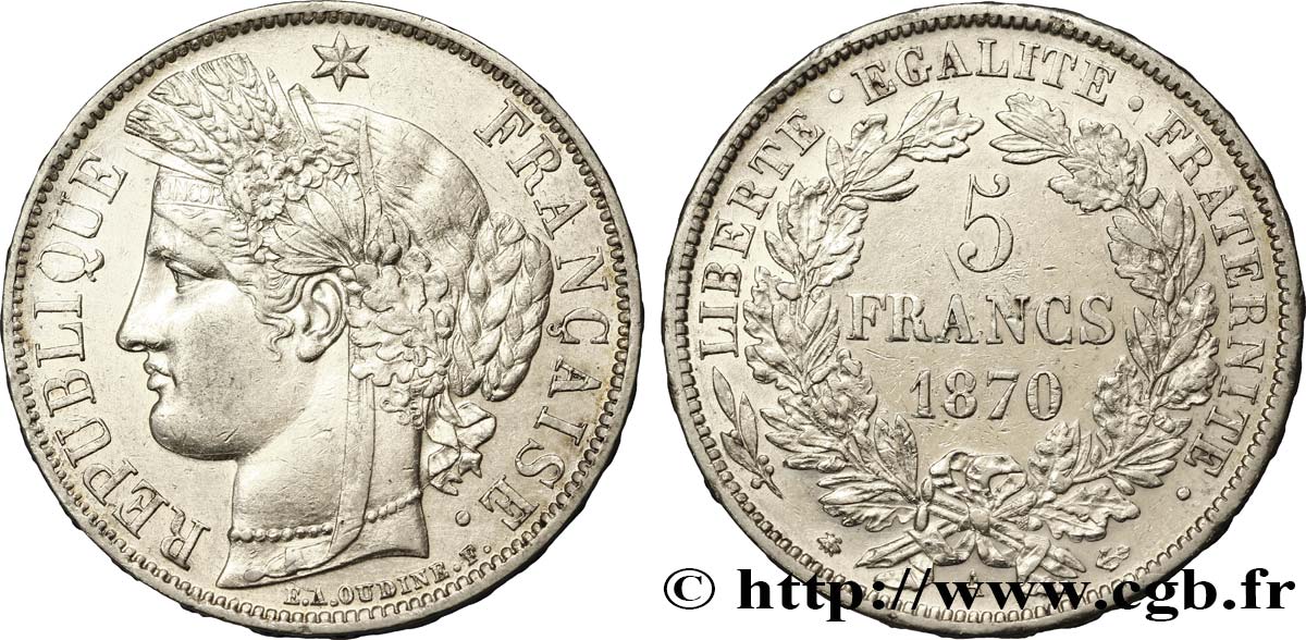 5 francs Cérès, avec légende 1870 Paris F.333/1 BB48 