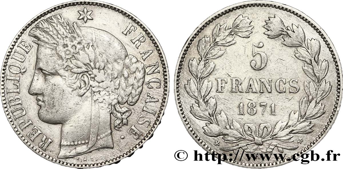 5 francs Cérès, sans légende 1871 Bordeaux F.332/8 BC35 
