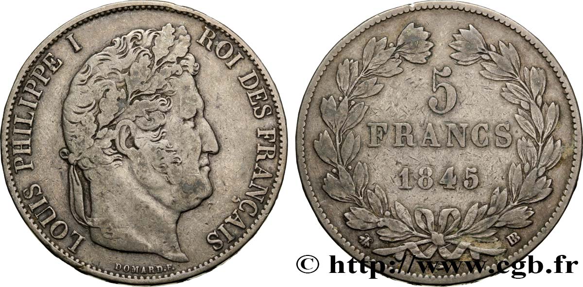 5 francs IIIe type Domard 1845 Strasbourg F.325/7 TB30 