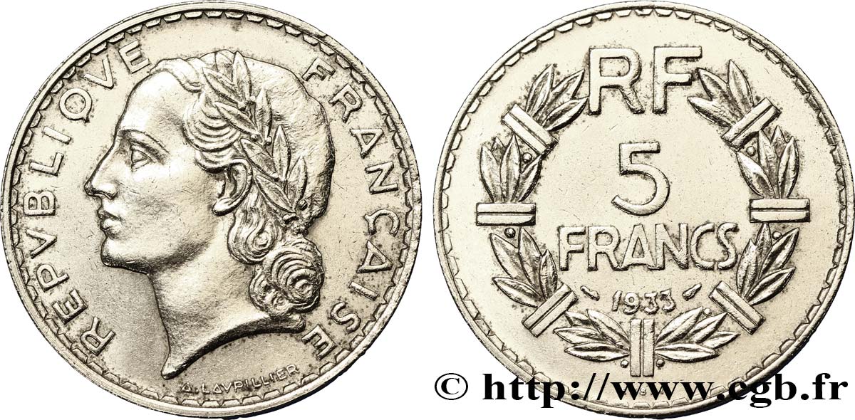 Essai de 5 francs Lavrillier, nickel 1933  F.336/1 VZ58 