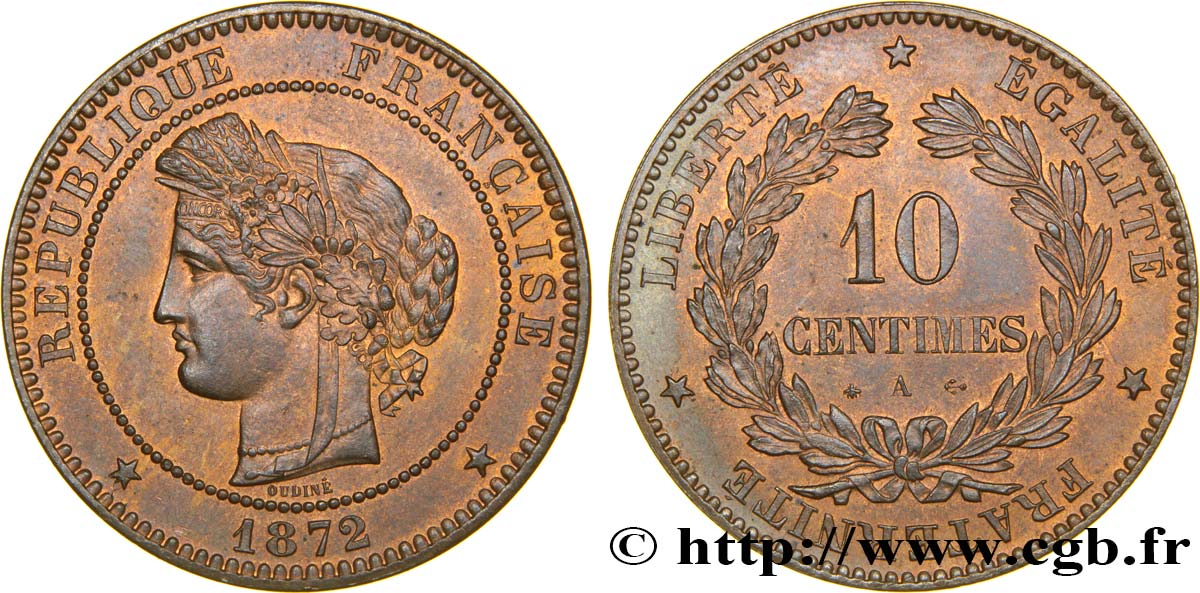 10 centimes Cérès 1872 Paris F.135/8 MBC50 