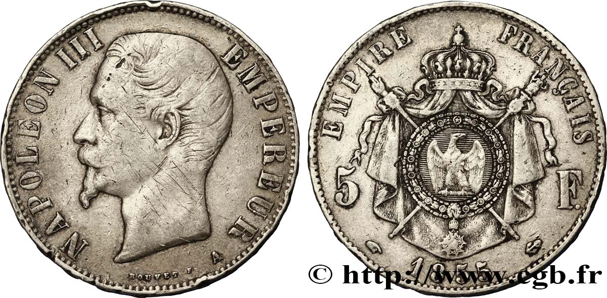 5 francs Napoléon III, tête nue 1855 Paris F.330/3 VF30 