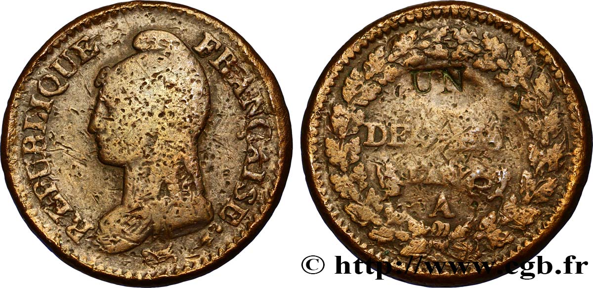 Un décime Dupré, modification du 2 décimes 1796 Paris F.127/1 BC15 