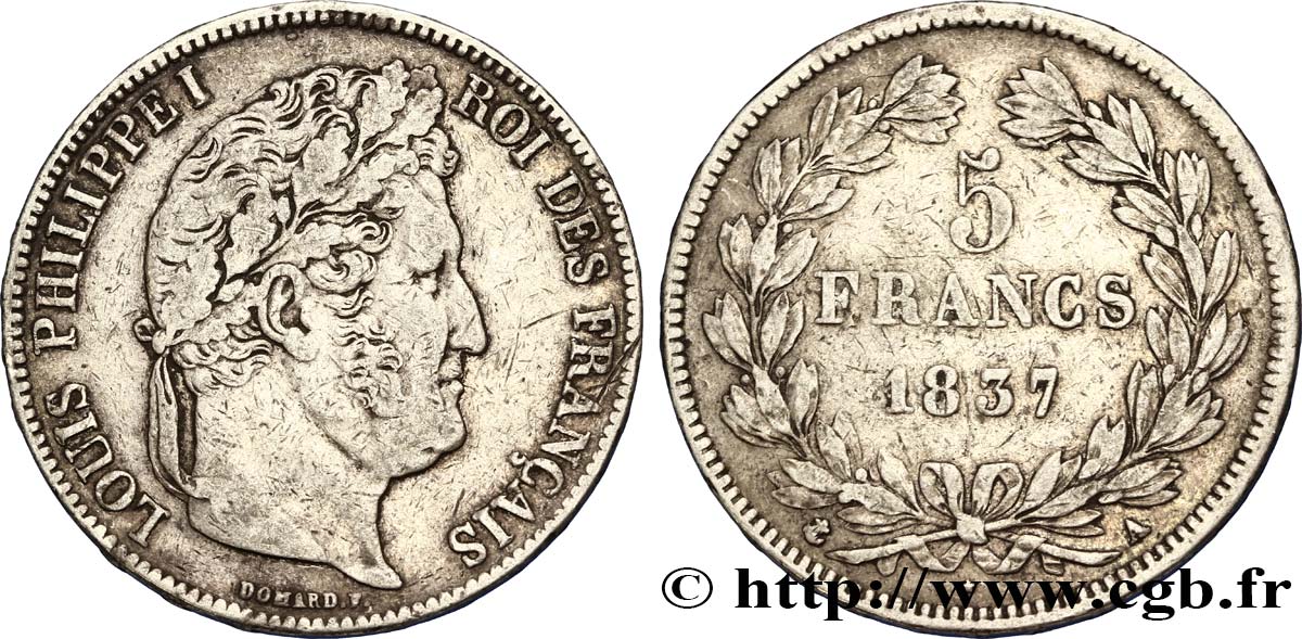 5 francs IIe type Domard 1837 Paris F.324/61 SS48 