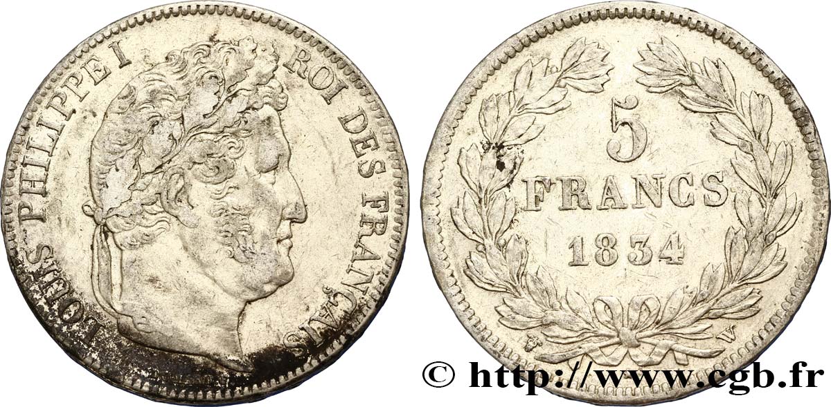 5 francs IIe type Domard 1834 Lille F.324/41 TTB48 