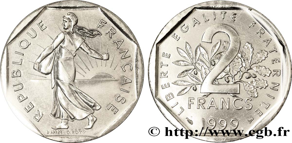 2 francs Semeuse, nickel 1999 Pessac F.272/27 ST70 
