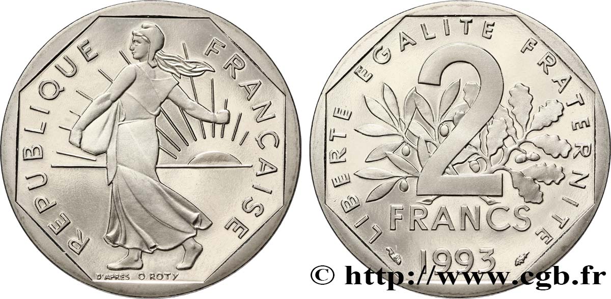 2 francs Semeuse, nickel, BE (Belle Épreuve) 1993 Pessac F.272/19 var. MS67 