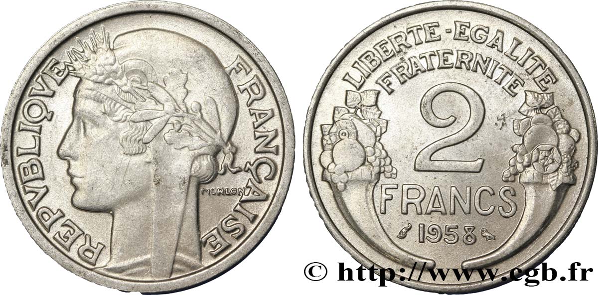 2 francs Morlon, aluminium 1958  F.269/18 MS62 