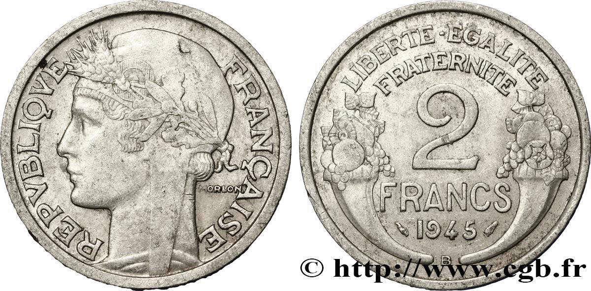 2 francs Morlon, aluminium 1945 Beaumont-Le-Roger F.269/6 BB45 