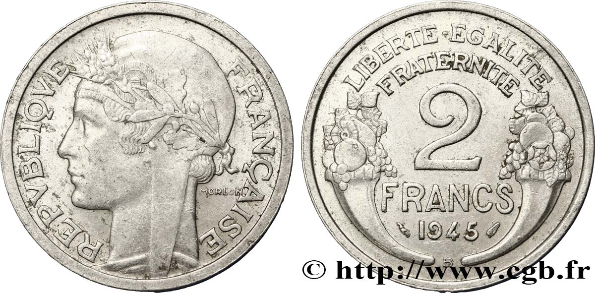 2 francs Morlon, aluminium 1945 Beaumont-Le-Roger F.269/6 XF45 