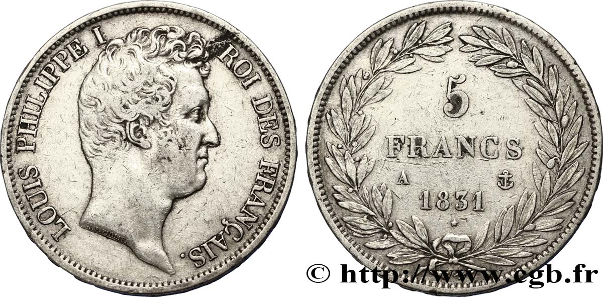 5 francs type Tiolier avec le I, tranche en relief 1831 Paris F.316/2 TB30 
