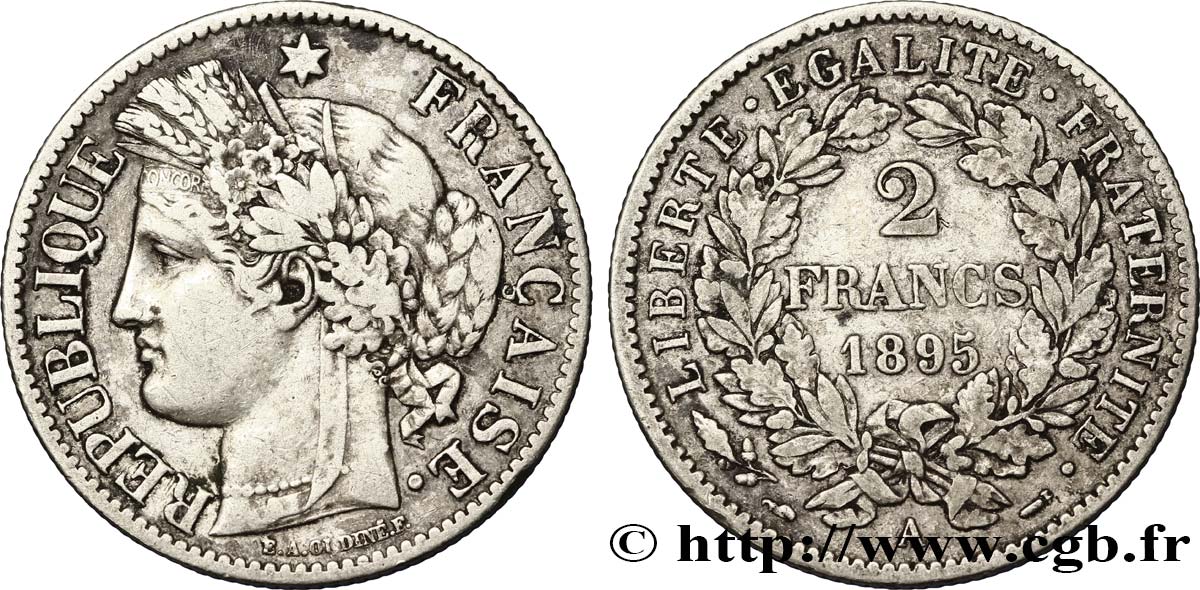 2 francs Cérès, avec légende 1895 Paris F.265/17 SS45 