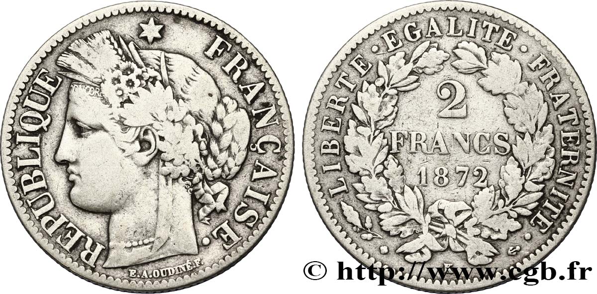 2 francs Cérès, avec légende 1872 Bordeaux F.265/9 TTB40 