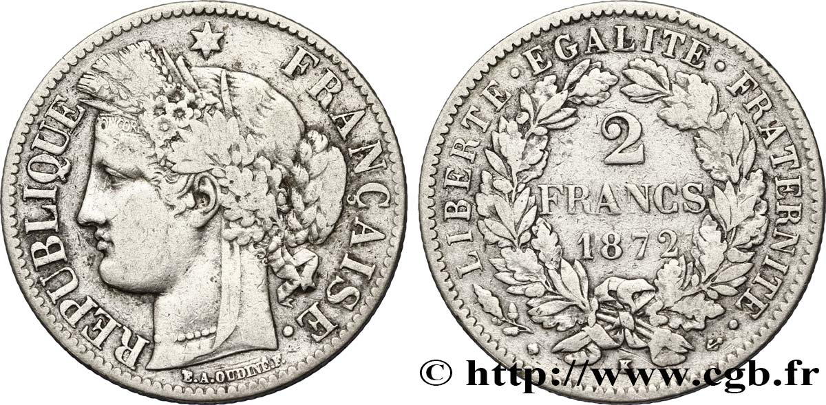 2 francs Cérès, avec légende 1872 Bordeaux F.265/9 BB40 