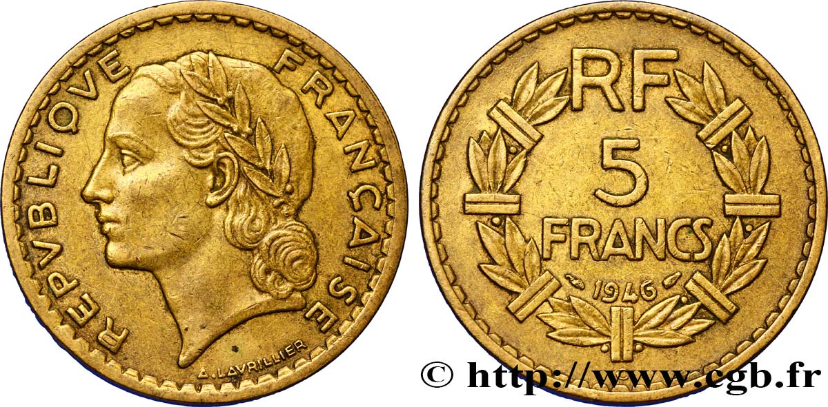 5 francs Lavrillier, bronze-aluminium 1946 Castelsarrasin F.337/8 BB48 