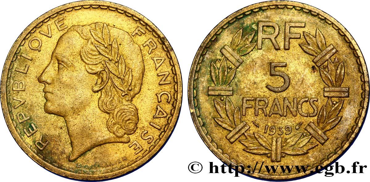 5 francs Lavrillier, bronze-aluminium 1939  F.337/3 BB45 