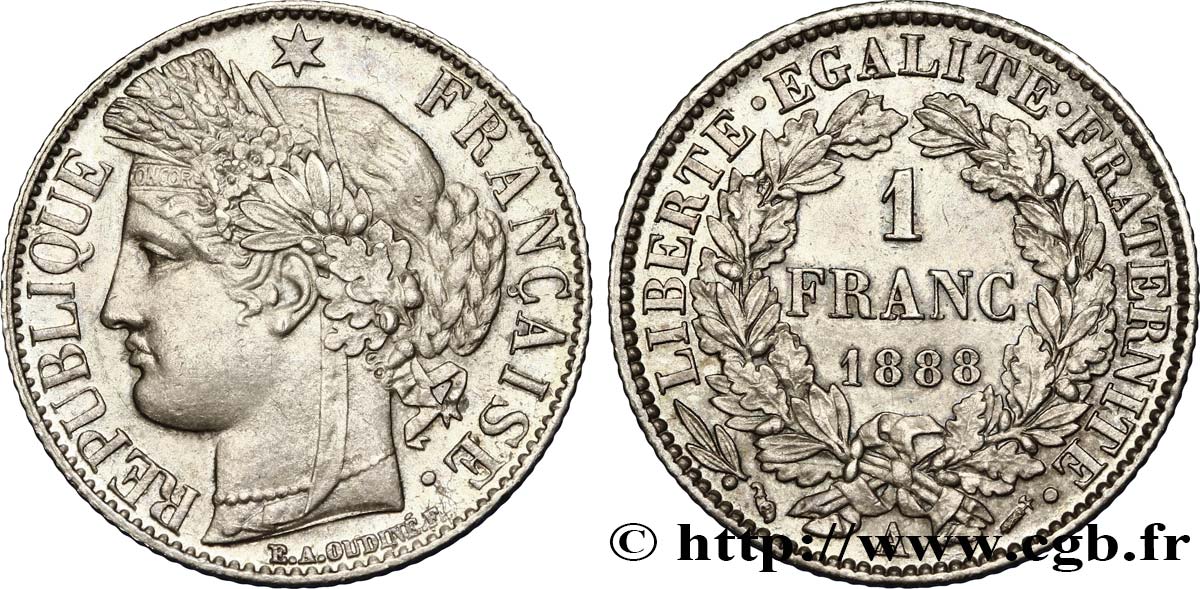 1 franc Cérès, IIIe République 1888 Paris F.216/10 MS63 