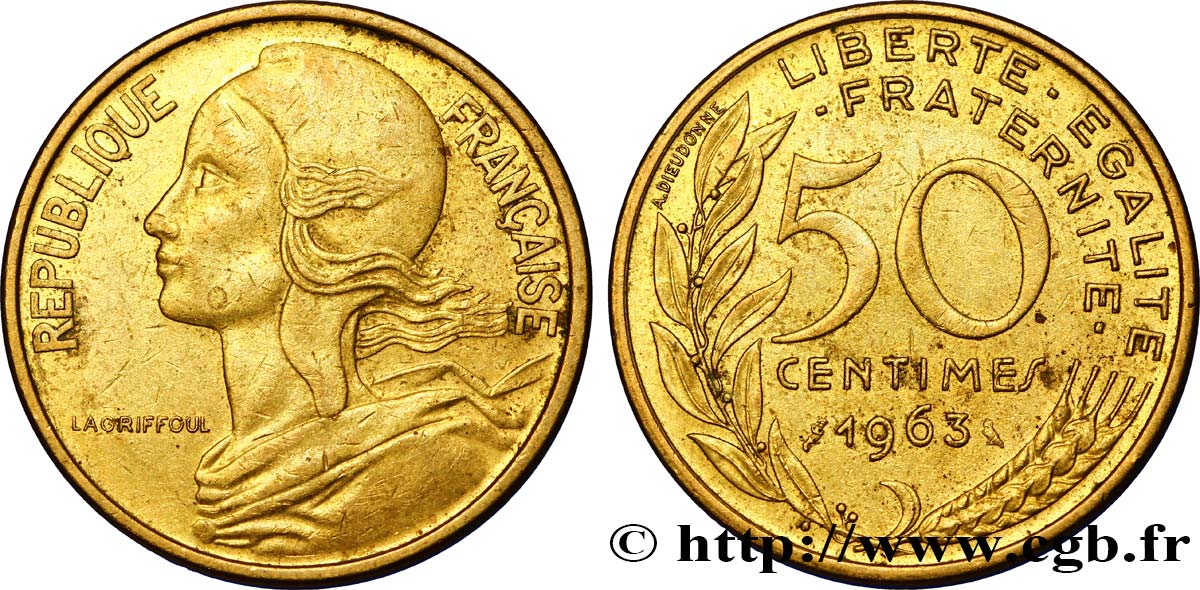 50 centimes Marianne, col à quatre plis 1963 Paris F.197/5 TTB54 