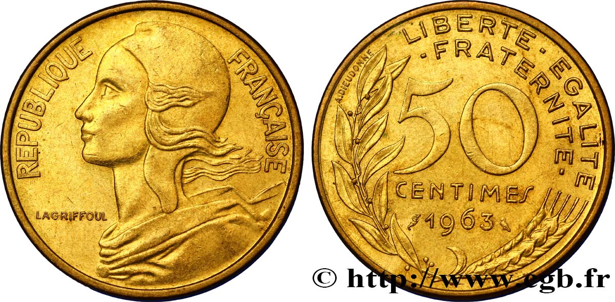 50 centimes Marianne, col à quatre plis 1963 Paris F.197/5 SS54 